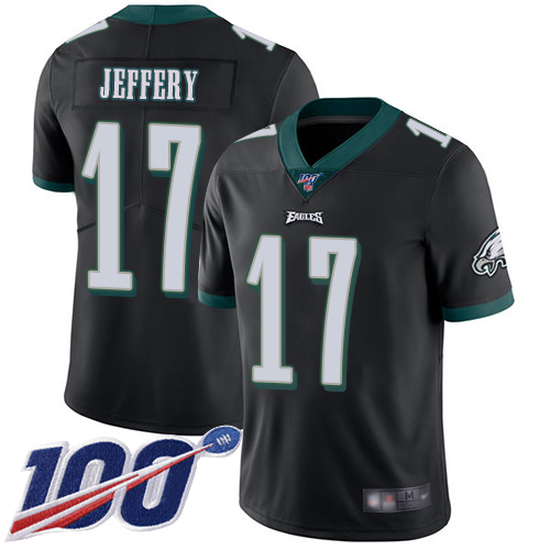 Eagles #17 Alshon Jeffery Black Alternate Men's Stitched Football 100th Season Vapor Limited Jersey