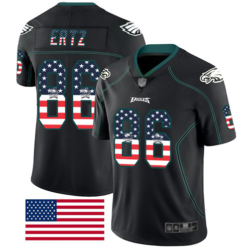 Eagles #86 Zach Ertz Black Men's Stitched Football Limited Rush USA Flag Jersey