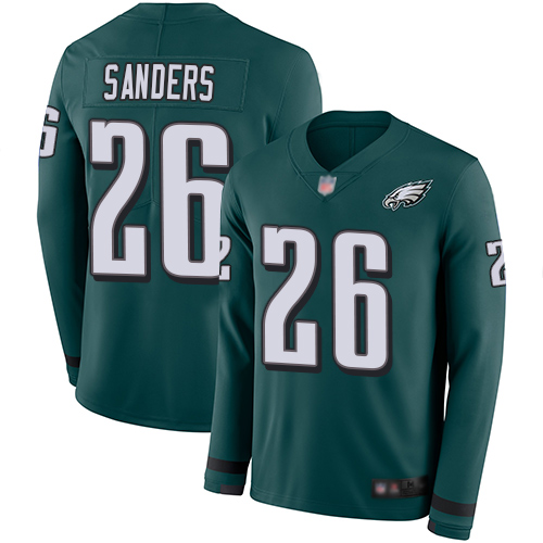 Eagles #26 Miles Sanders Midnight Green Team Color Men's Stitched Football Limited Therma Long Sleeve Jersey