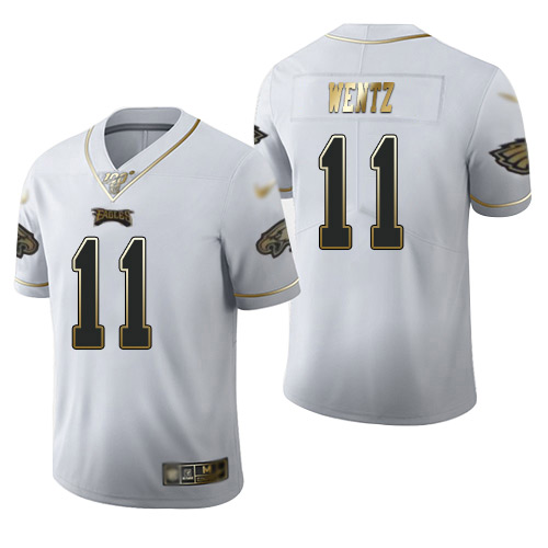 Eagles #11 Carson Wentz White Men's Stitched Football Limited Golden Edition Jersey