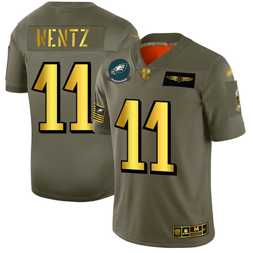 Eagles #11 Carson Wentz Camo/Gold Men's Stitched Football Limited 2019 Salute To Service Jersey