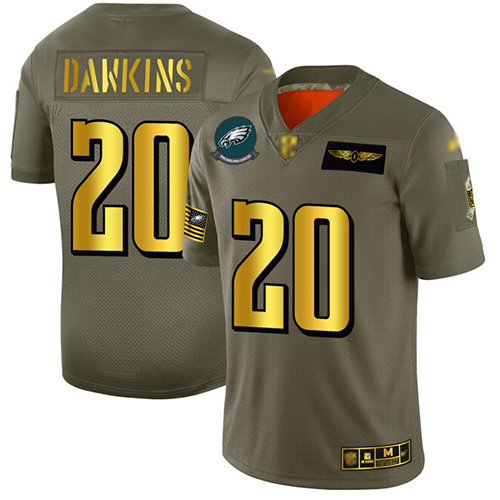 Eagles #20 Brian Dawkins Camo/Gold Men's Stitched Football Limited 2019 Salute To Service Jersey