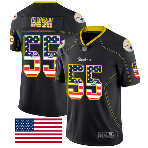 Steelers #55 Devin Bush Black Men's Stitched Football Limited Rush USA Flag Jersey