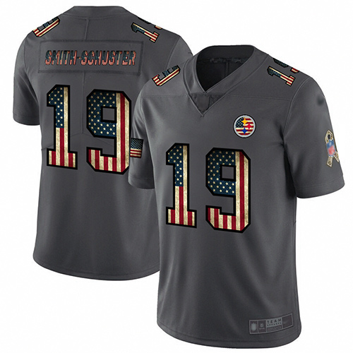 Steelers #19 JuJu Smith-Schuster Carbon Black Men's Stitched Football Limited Retro Flag Jersey