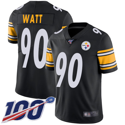 Steelers #90 T. J. Watt Black Team Color Men's Stitched Football 100th Season Vapor Limited Jersey