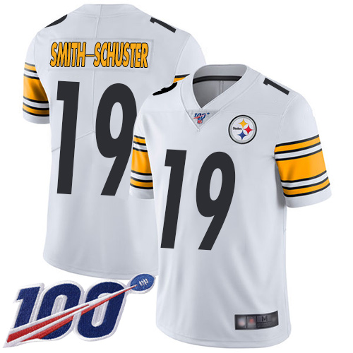 Steelers #19 JuJu Smith-Schuster White Men's Stitched Football 100th Season Vapor Limited Jersey
