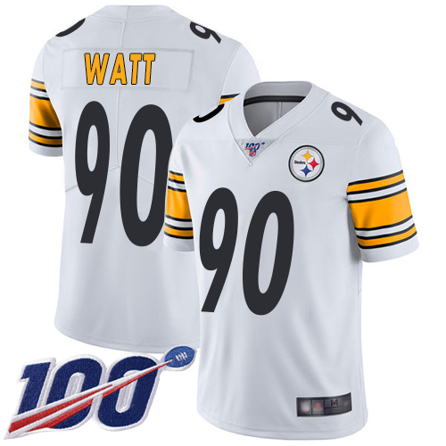 Steelers #90 T. J. Watt White Men's Stitched Football 100th Season Vapor Limited Jersey