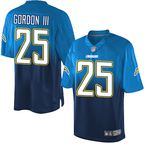 Chargers #25 Melvin Gordon III Electric Blue/Navy Blue Men's Stitched Football Elite Fadeaway Fashion Jersey