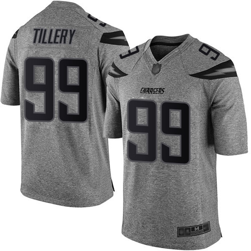 Chargers #99 Jerry Tillery Gray Men's Stitched Football Limited Gridiron Gray Jersey
