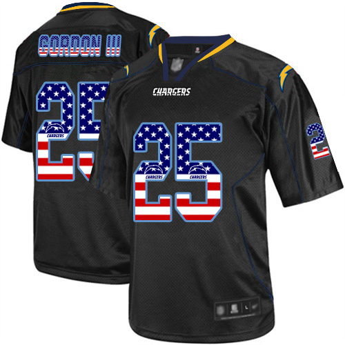 Chargers #25 Melvin Gordon III Black Men's Stitched Football Elite USA Flag Fashion Jersey