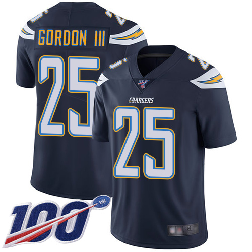 Chargers #25 Melvin Gordon III Navy Blue Team Color Men's Stitched Football 100th Season Vapor Limited Jersey