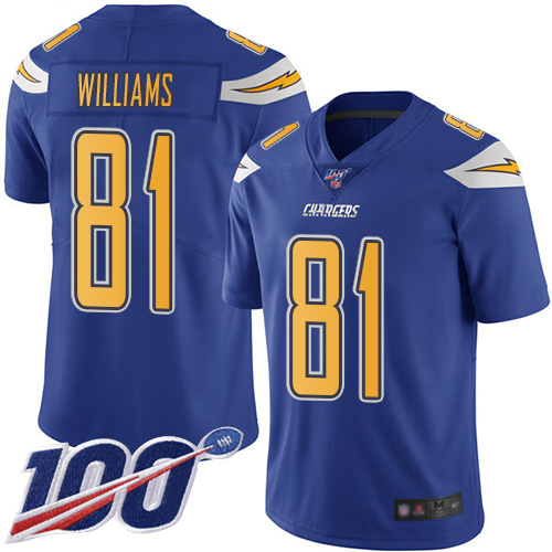 Chargers #81 Mike Williams Electric Blue Men's Stitched Football Limited Rush 100th Season Jersey