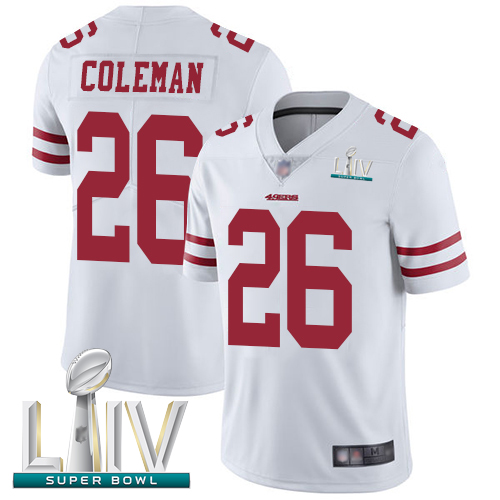49ers #26 Tevin Coleman White Super Bowl LIV Bound Men's Stitched Football Vapor Untouchable Limited Jersey