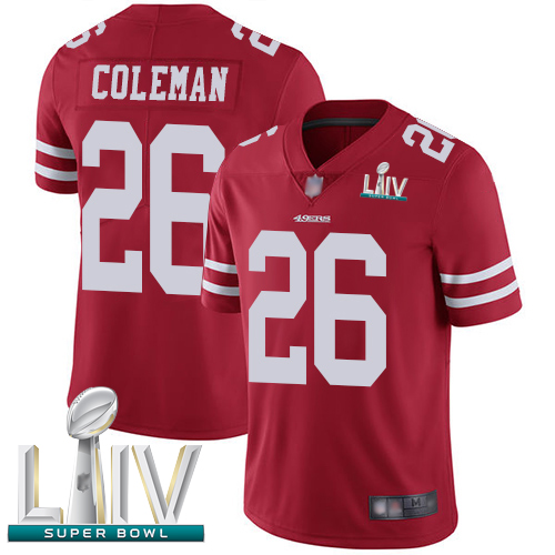 49ers #26 Tevin Coleman Red Team Color Super Bowl LIV Bound Men's Stitched Football Vapor Untouchable Limited Jersey