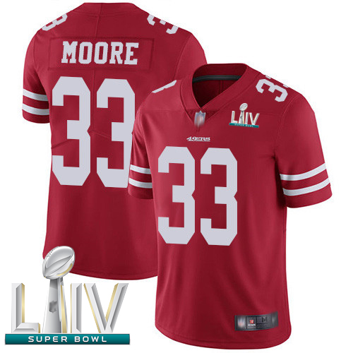 49ers #33 Tarvarius Moore Red Team Color Super Bowl LIV Bound Men's Stitched Football Vapor Untouchable Limited Jersey
