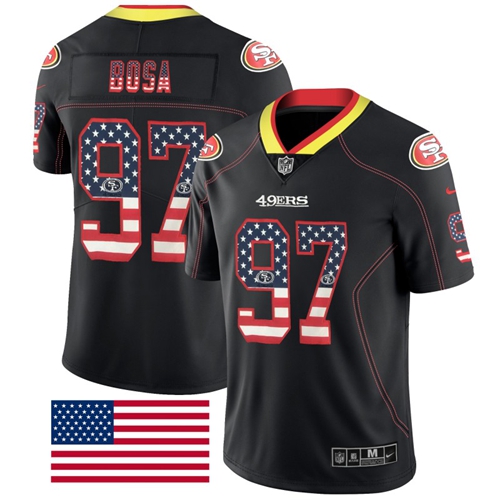 49ers #97 Nick Bosa Black Men's Stitched Football Limited Rush USA Flag Jersey