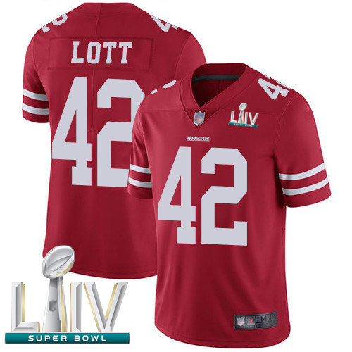 49ers #42 Ronnie Lott Red Team Color Super Bowl LIV Bound Men's Stitched Football Vapor Untouchable Limited Jersey
