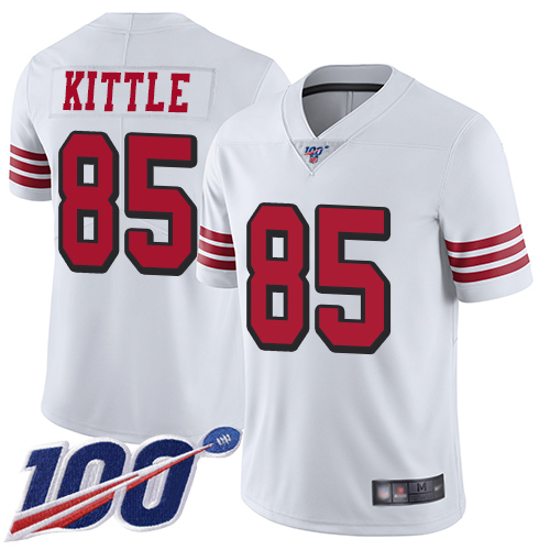 49ers #85 George Kittle White Rush Men's Stitched Football Limited 100th Season Jersey