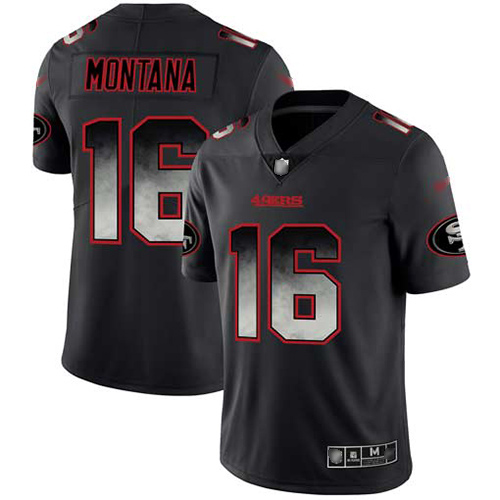 49ers #16 Joe Montana Black Men's Stitched Football Vapor Untouchable Limited Smoke Fashion Jersey