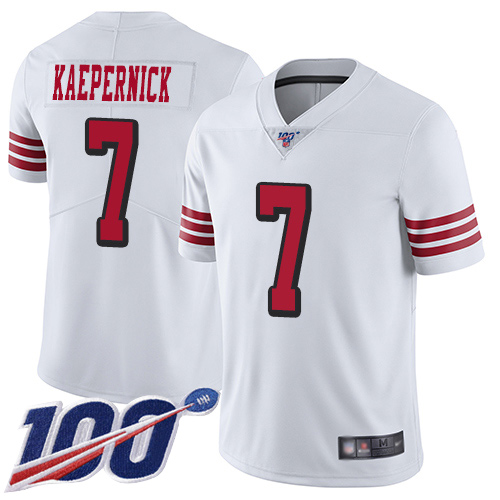 49ers #7 Colin Kaepernick White Rush Men's Stitched Football Limited 100th Season Jersey
