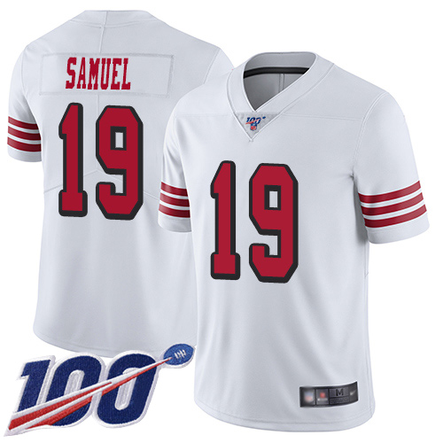 49ers #19 Deebo Samuel White Rush Men's Stitched Football Limited 100th Season Jersey