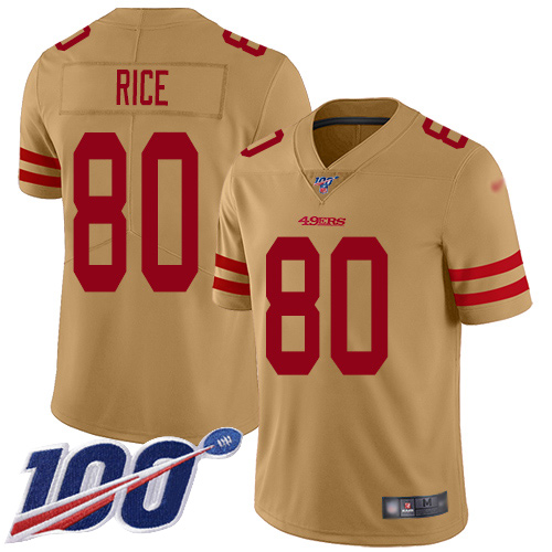 49ers #80 Jerry Rice Gold Men's Stitched Football Limited Inverted Legend 100th Season Jersey