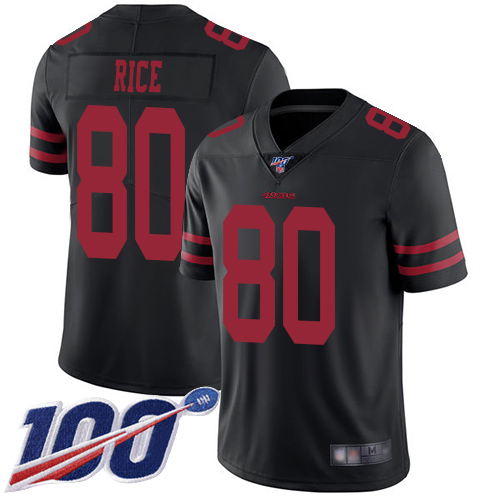 49ers #80 Jerry Rice Black Alternate Men's Stitched Football 100th Season Vapor Limited Jersey
