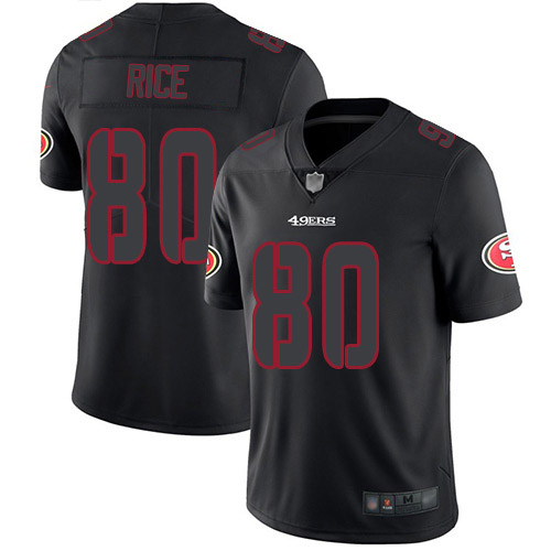 49ers #80 Jerry Rice Black Men's Stitched Football Limited Rush Impact Jersey