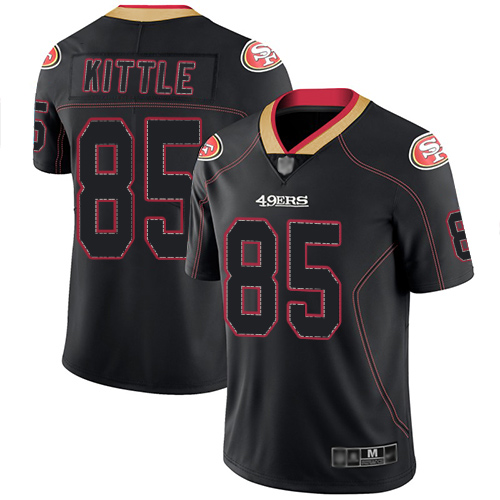 49ers #85 George Kittle Lights Out Black Men's Stitched Football Limited Rush Jersey
