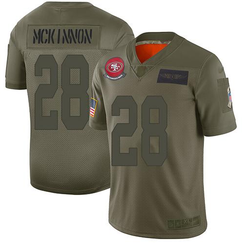 49ers #28 Jerick McKinnon Camo Men's Stitched Football Limited 2019 Salute To Service Jersey