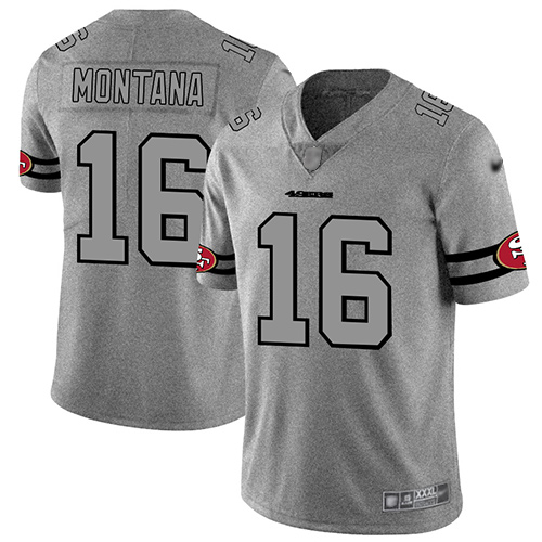 49ers #16 Joe Montana Gray Men's Stitched Football Limited Team Logo Gridiron Jersey