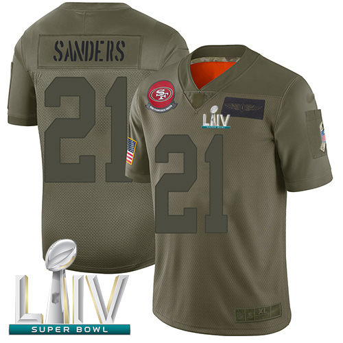 49ers #21 Deion Sanders Camo Super Bowl LIV Bound Men's Stitched Football Limited 2019 Salute To Service Jersey