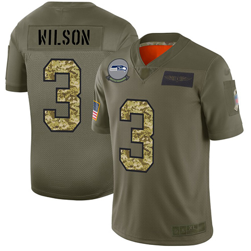 Seahawks #3 Russell Wilson Olive/Camo Men's Stitched Football Limited 2019 Salute To Service Jersey