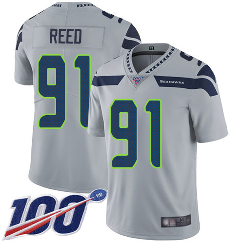 Seahawks #90 Jarran Reed Grey Alternate Men's Stitched Football 100th Season Vapor Limited Jersey