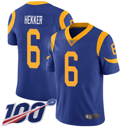 Rams #6 Johnny Hekker Royal Blue Alternate Men's Stitched Football 100th Season Vapor Limited Jersey