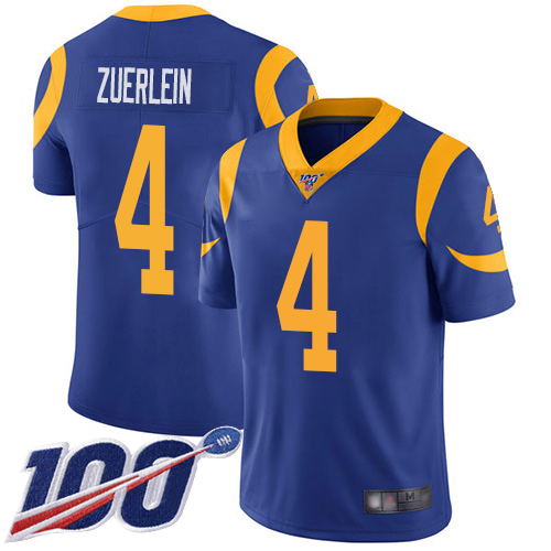 Rams #4 Greg Zuerlein Royal Blue Alternate Men's Stitched Football 100th Season Vapor Limited Jersey