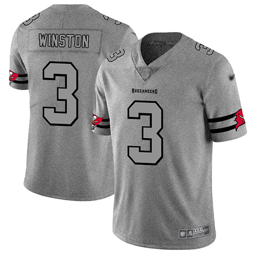 Buccaneers #3 Jameis Winston Gray Men's Stitched Football Limited Team Logo Gridiron Jersey