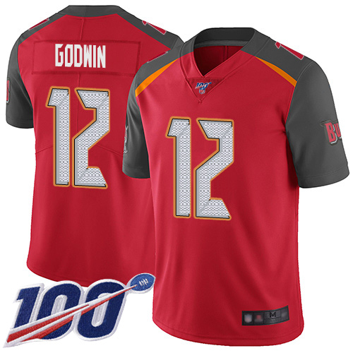 Buccaneers #12 Chris Godwin Red Team Color Men's Stitched Football 100th Season Vapor Limited Jersey