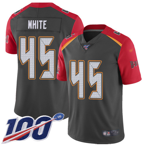 Buccaneers #45 Devin White Gray Men's Stitched Football Limited Inverted Legend 100th Season Jersey