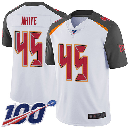 Buccaneers #45 Devin White White Men's Stitched Football 100th Season Vapor Limited Jersey