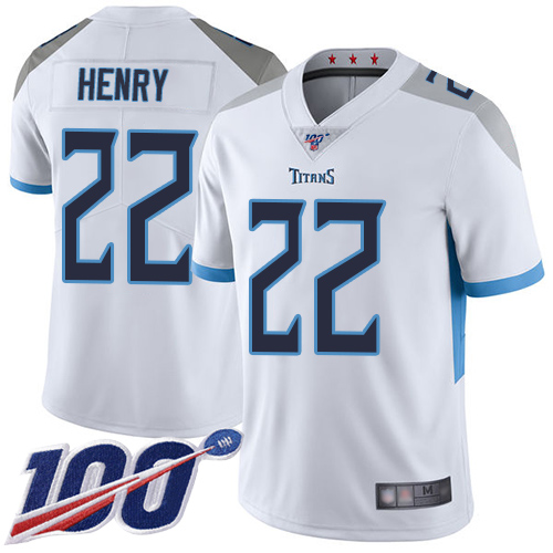 Titans #22 Derrick Henry White Men's Stitched Football 100th Season Vapor Limited Jersey