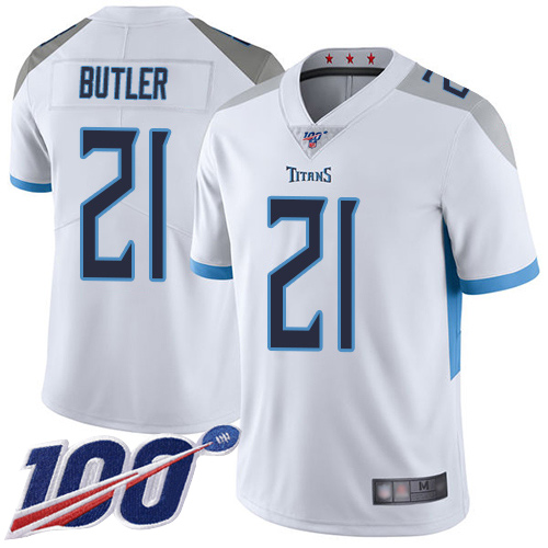 Titans #21 Malcolm Butler White Men's Stitched Football 100th Season Vapor Limited Jersey