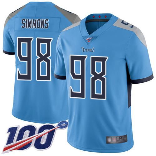 Titans #98 Jeffery Simmons Light Blue Alternate Men's Stitched Football 100th Season Vapor Limited Jersey