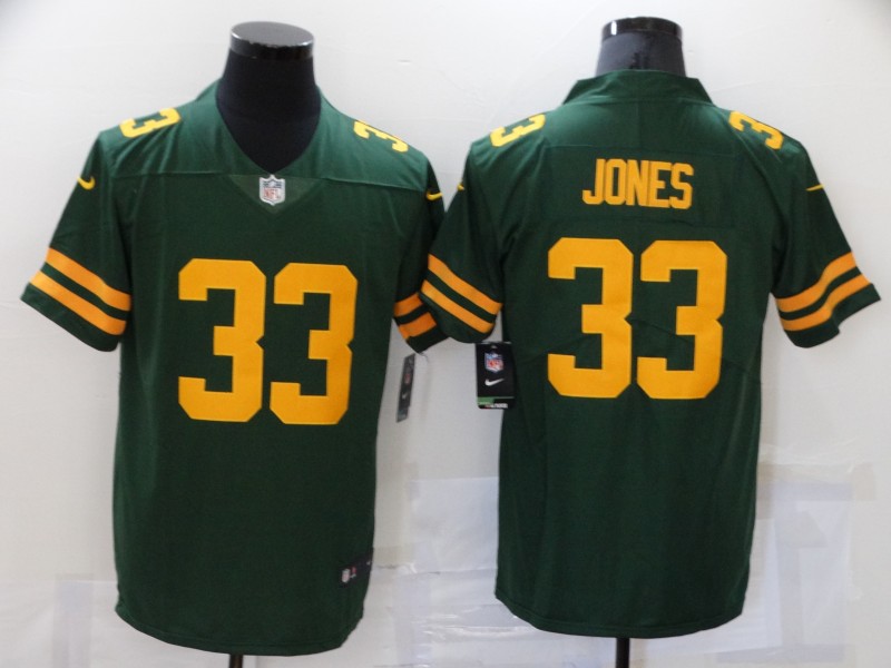 Men's Green Bay Packers #33 Aaron Jones Green Yellow 2021 Vapor Untouchable Stitched NFL Nike Limited Jersey
