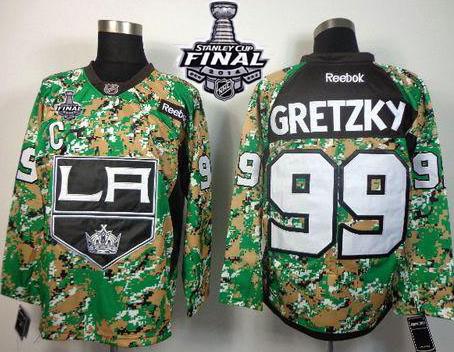 Los Angeles Kings #99 Wayne Gretzky Camo Veterans Day Practice 2014 Stanley Cup Finals Stitched NHL Jerseys