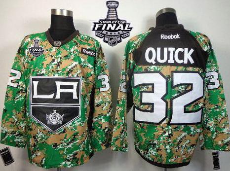 Los Angeles Kings #32 Jonathan Quick Camo Veterans Day Practice 2014 Stanley Cup Finals Stitched NHL Jerseys