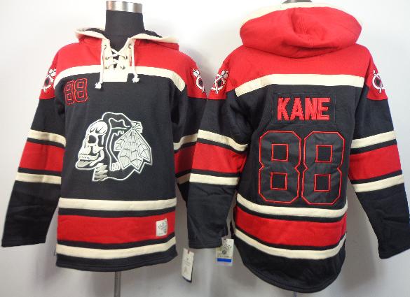 Chicago Blackhawks 88 Patrick Kane Black Skull Logo Fashion Lace-Up NHL Jersey Hoodie