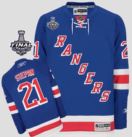 New York Rangers #21 Derek Stepan Blue With 2014 Stanley Cup Finals Stitched NHL Jerseys