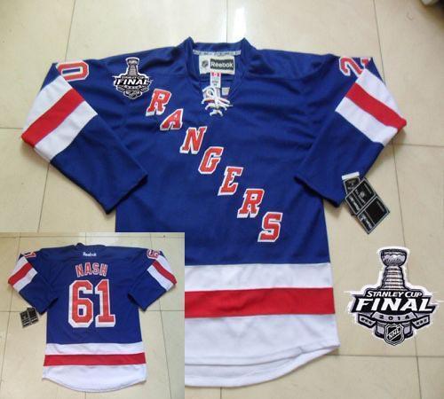 New York Rangers #61 Rick Nash Blue Home With 2014 Stanley Cup Finals Stitched NHL Jerseys