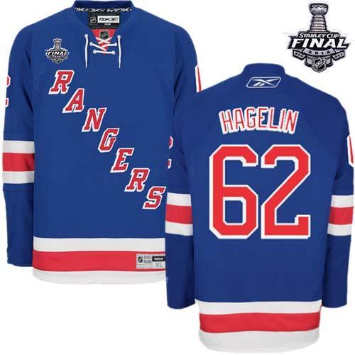 New York Rangers #62 Carl Hagelin Blue Home Stitched NHL Jersey With 2014 Stanley Cup Finals Patch